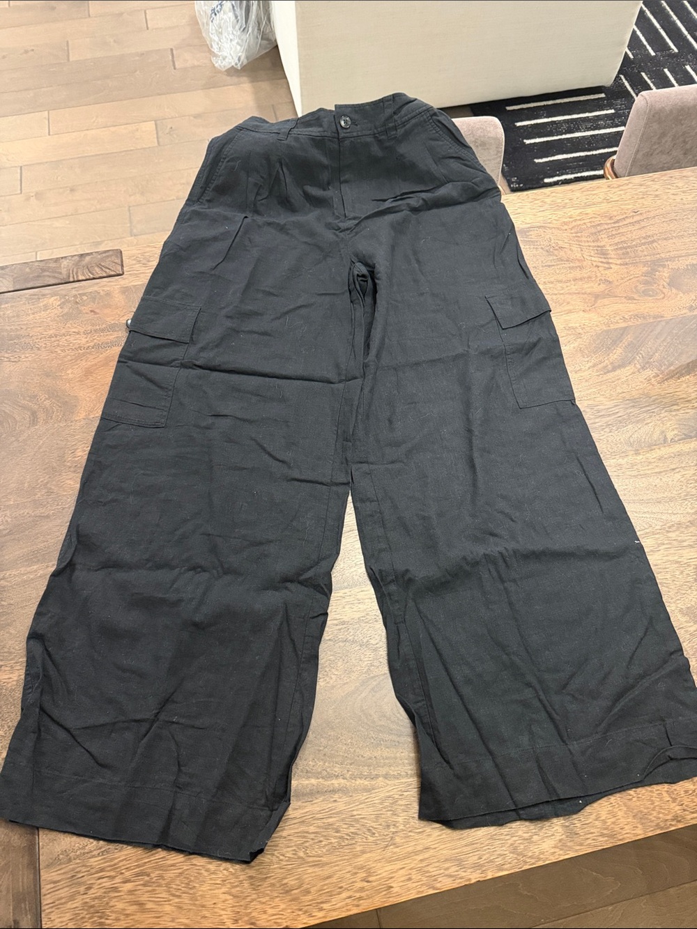 Madewell Wide Leg Cargo Linen Pants — Black